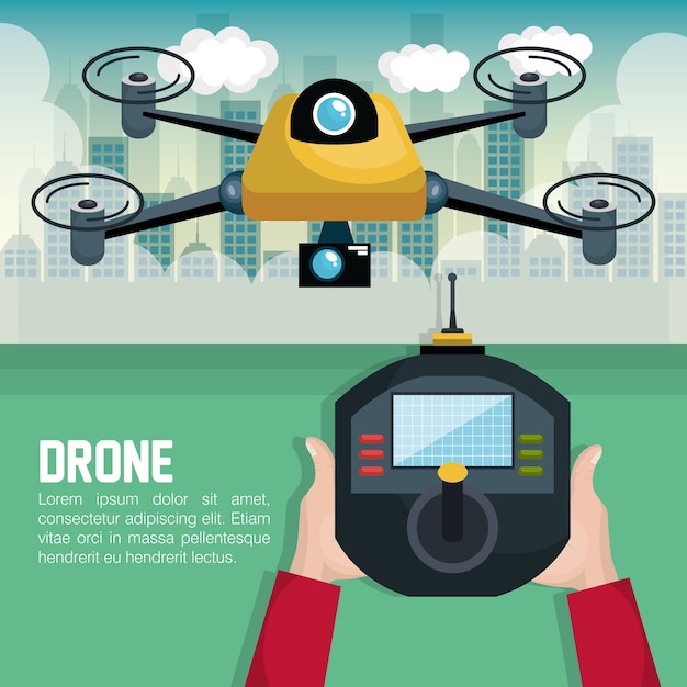 Drone con telecomando a mano