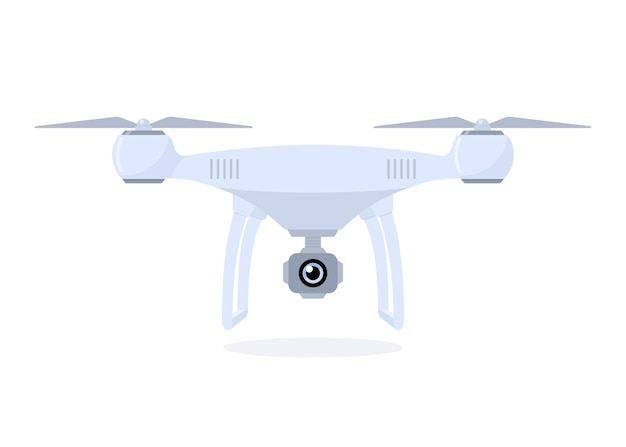 흰색 배경에 고립 된 비디오 카메라 Quadcopter와 무인 항공기 공중 촬영을 위한 장비 벡터 평면 그림
