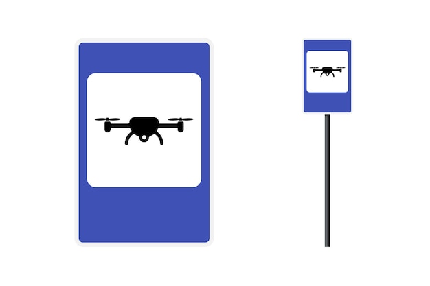 Дрон зона синий прямоугольный дорожный знак для квадрокоптера городской транспорт вектор беспилотный летательный аппарат