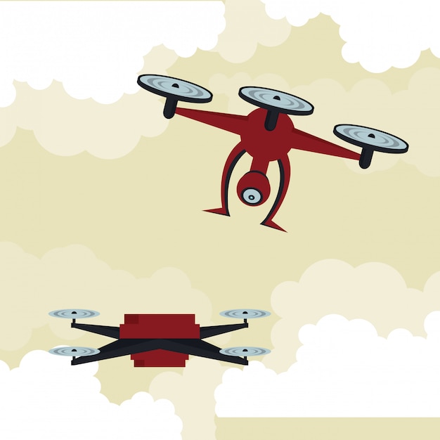 Drones flying in the sky