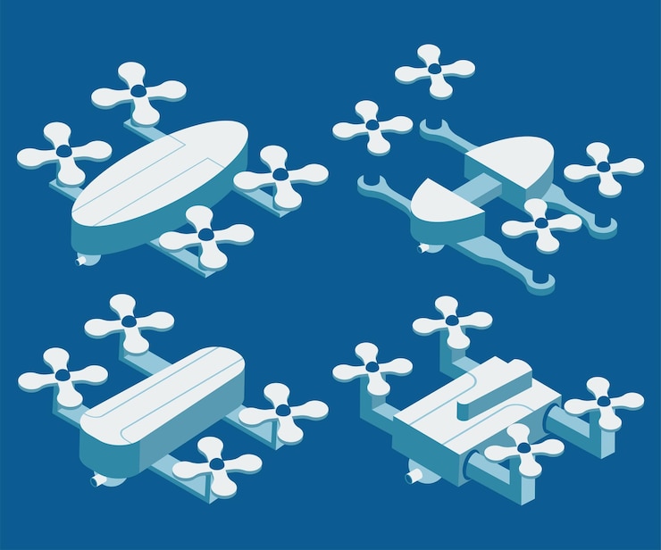 Vector drones vector isometric icons set isolated on background