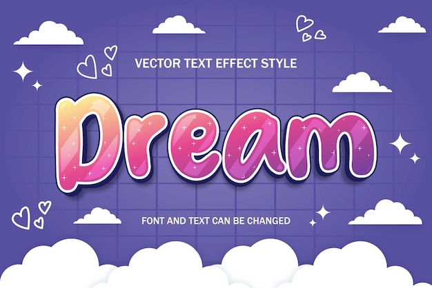 Droom nacht fantasie typograaf schattig kawaii bewerkbaar teksteffect lettertype stijl sjabloon achtergrondontwerp