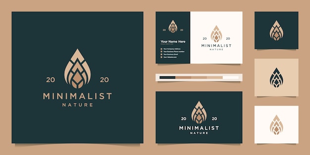 Vector drop and leaf logo with linear. logo  and business card