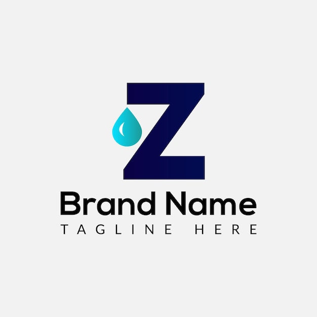 Перетащите логотип на шаблон буквы Z. Drop On Z Letter, первоначальная концепция знака капли воды