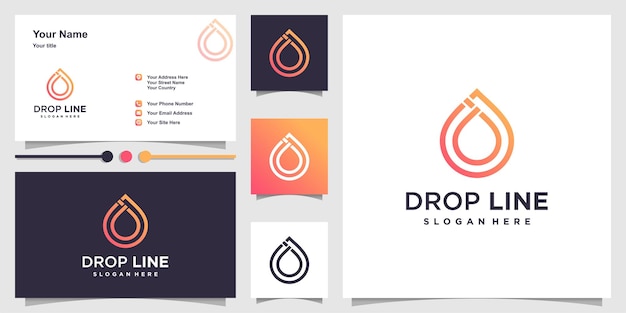 Drop logo with unique line art style and business card design premium vector