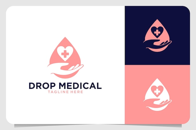 Drop medical with hand and health logo design