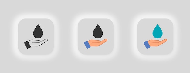 Drop and open palm icon give water illustration symbol oil and hand vector