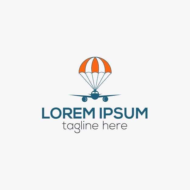 Drop ship or shipping aeroplane delivery flat logo design template