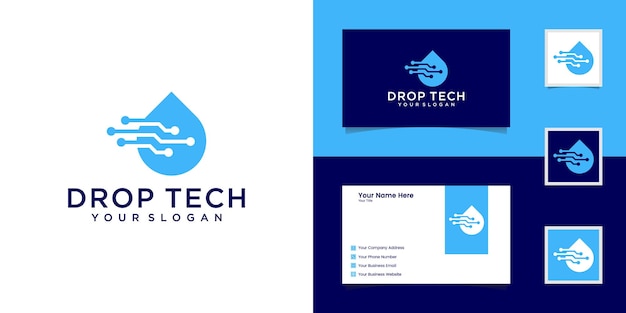 Логотип drop tech в стиле штрих-арт и дизайн визитной карточки