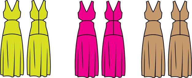 Vector drop waisted dress new bd flat sketch technische tekening vector illustratie sjabloon