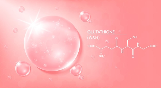 Drop water glutathione pink and structure Vitamin solution complex with Chemical formula