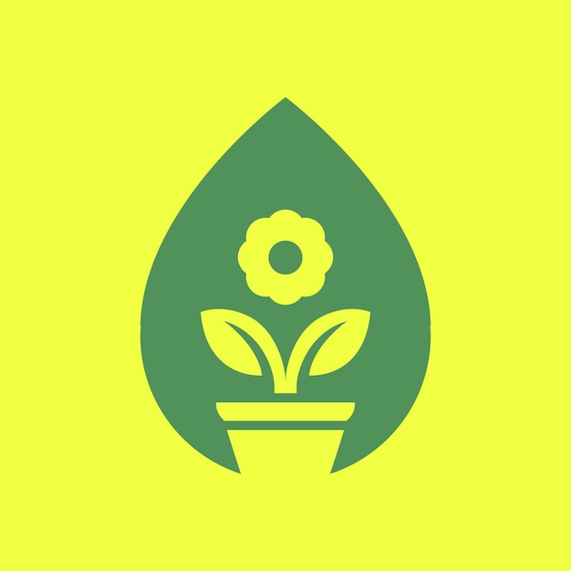drop water leaf with pots plant flower gardening florist botanical colorful modern logo design vector icon illustration