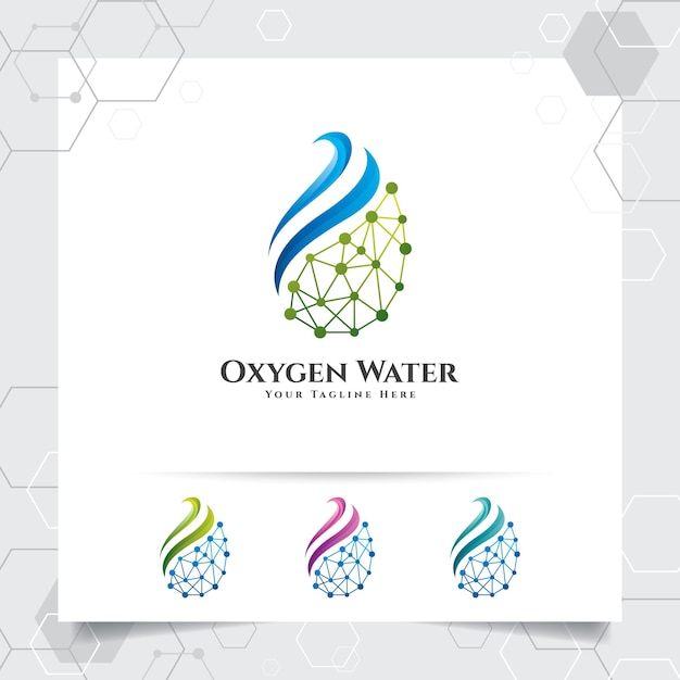 Drop water logo design with concept of droplet water with green ecology vector for mineral water