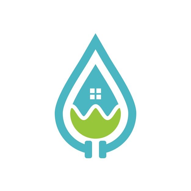 Drop water pipe and house icon plumbing installation logo design