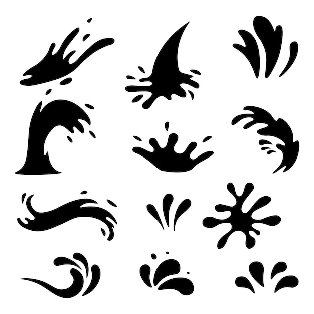 drop water silhouette set liquid splash water set