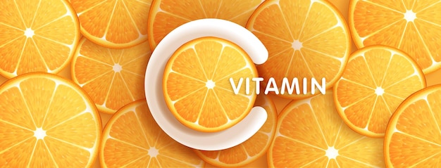 Vettore vitamina c a goccia d'acqua, soluzione di vitamina arancione e struttura, complesso con formula chimica della natura, trattamento di bellezza, nutrizione, cura della pelle, progettazione, concetti medici e scientifici per i cosmetici.