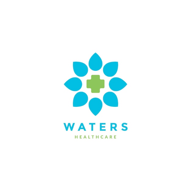 Drop water with cross health logo design