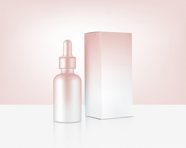 Dropper Bottle Mock up Realistic Rose Gold Cosmetic and Box for Skincare Product