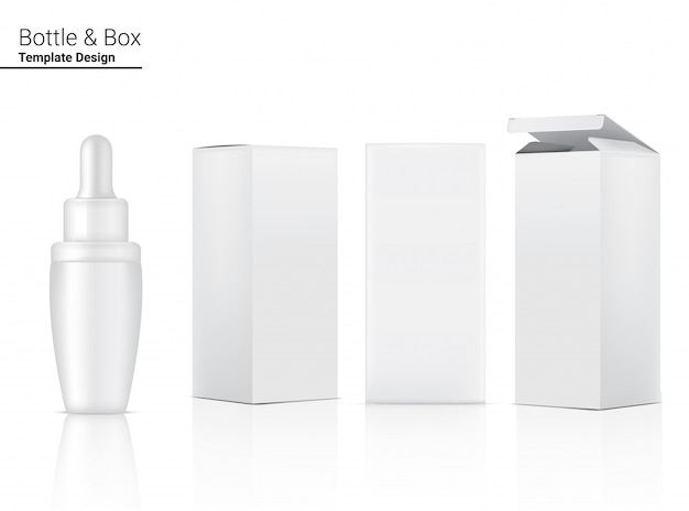  Dropper Bottle  Realistic Cosmetic and Box for Skincare Product on White Background Illustration. Health Care and Medical Concept Design.