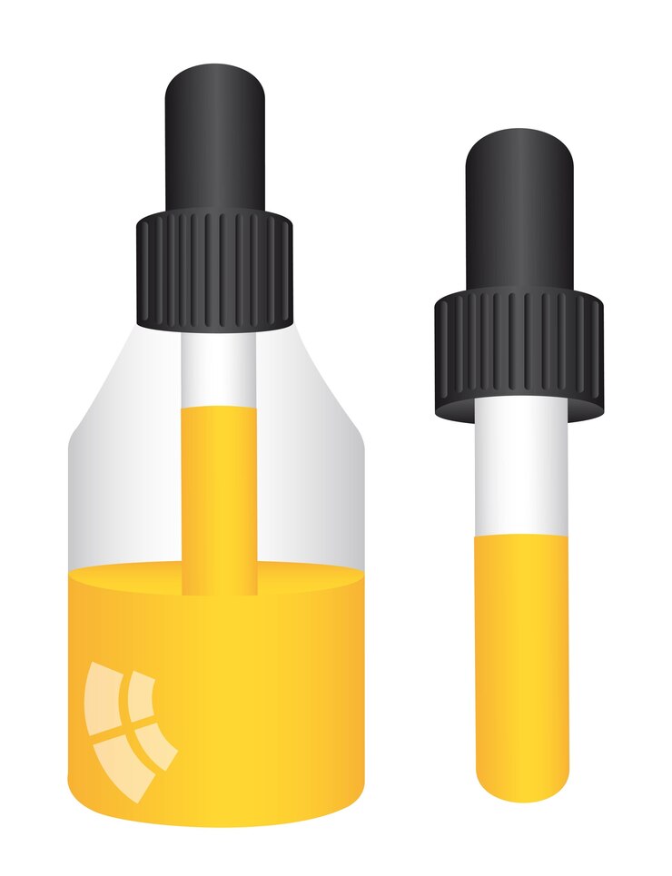 Vector dropper bottle with yellow liquid isolated 