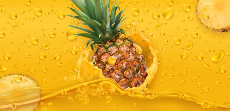 Vector drops. pineapple juice. 3d realistic 