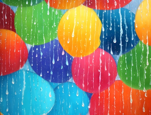 Drops Of Rain On Blue Glass Background Street Bokeh Lights Out Of Focus