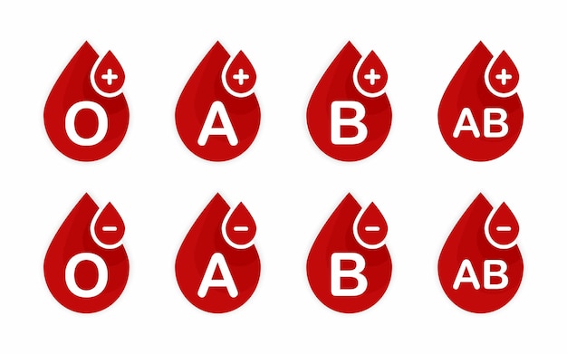 Drops of red blood group icon set