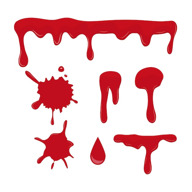 Drops and splashes of blood set Spreading blood