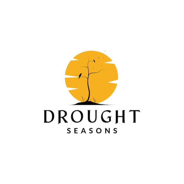 Drought dry tree with bird sunset logo symbol icon vector graphic design illustration idea creative