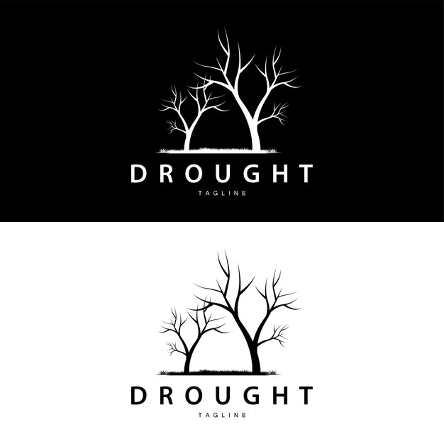 ベクトル 干ばつロゴ 乾燥した木のロゴデザイン シンプルなミニマリストとモダンなベクトルラインスタイル
