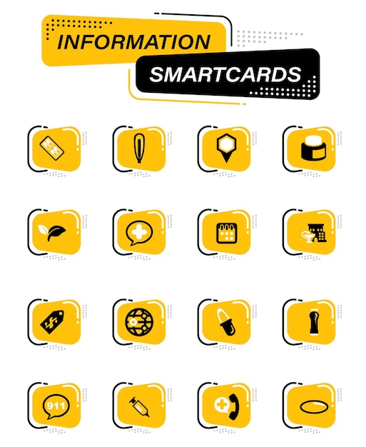 Цветные векторные иконки аптеки на информационных смарт-картах для дизайна пользовательского интерфейса