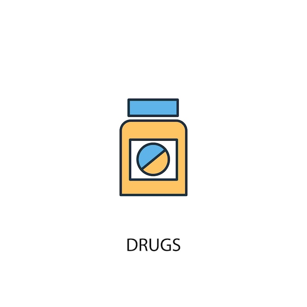 Drugs concept 2 colored line icon. simple yellow and blue element illustration. drugs concept outline symbol design