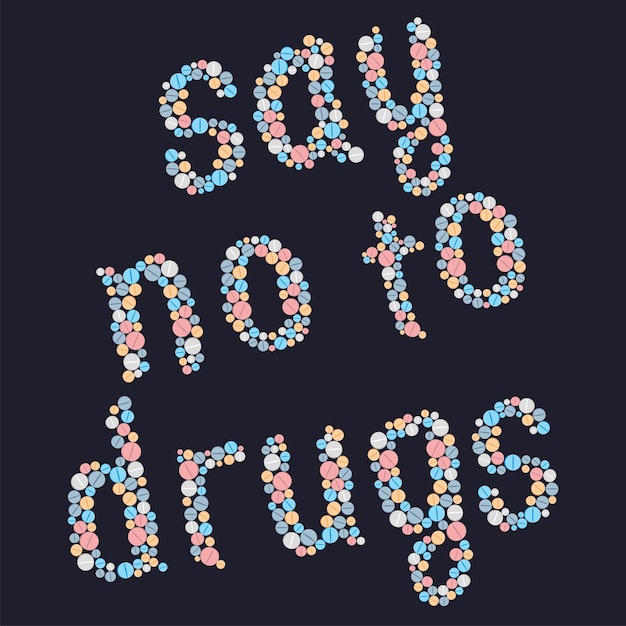 薬物は死です 薬物という言葉はタブレットから描かれています ベクトルイラスト