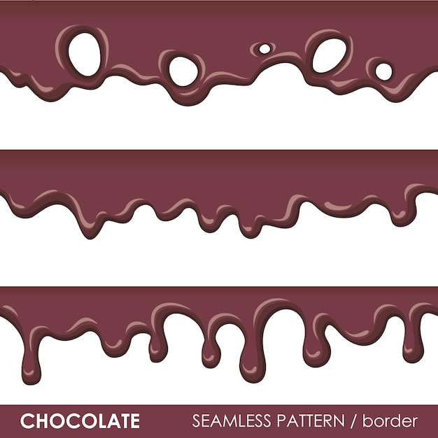 Druipende chocolade set. Naadloos grenspatroon.