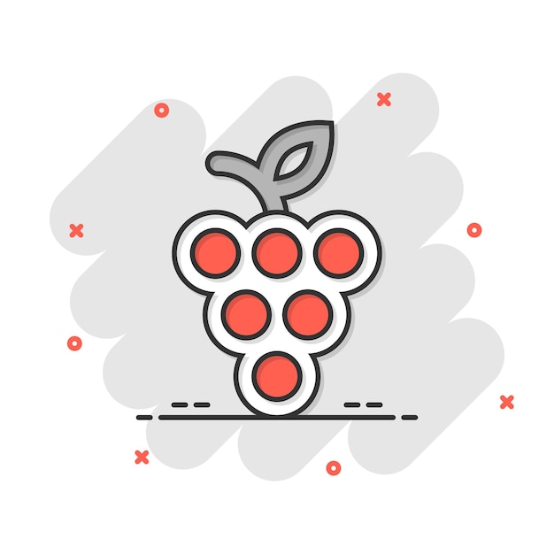 Druivenvruchten teken pictogram in komische stijl Grapevine vector cartoon illustratie op witte geïsoleerde achtergrond Wijndruiven bedrijfsconcept splash effect