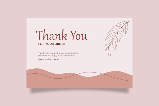 Drukbare roze bedankkaart voor kleine bedrijven met biologisch en botanisch object