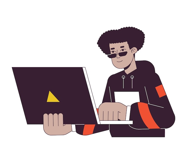 Drukke Latijns-Amerikaanse werknemer platte lijn kleur vector teken Bewerkbare omtrek half lichaam freelancer met laptop op wit Eenvoudige cartoon plek illustratie voor web grafisch ontwerp