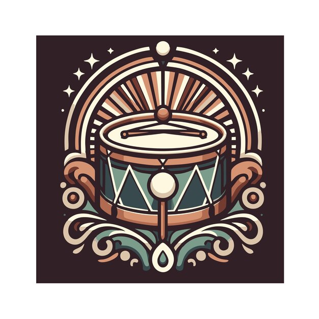 Vector drum flat vector design in art nouveau style