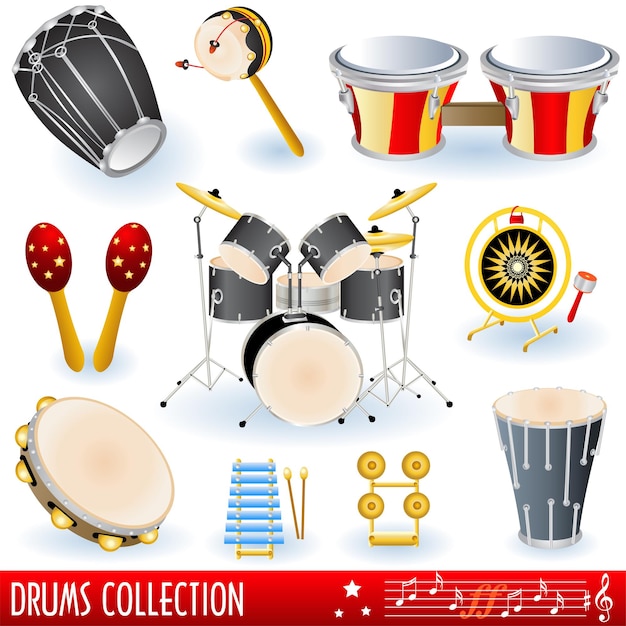 Drum Musical Instruments Illustration Set design