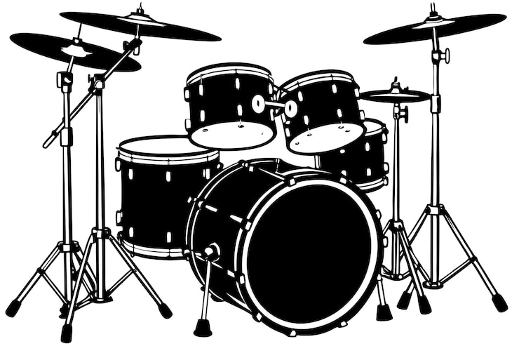 Vector a drum set with a black and white background with a picture of a drum set