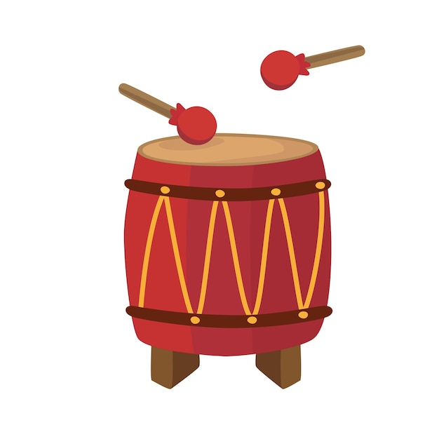 Vector drum vector set with drum sticks musical instrument clip art percussion drum for lion dance
