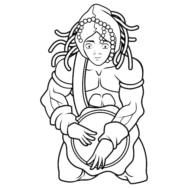 Drummer character cartoon coloring page