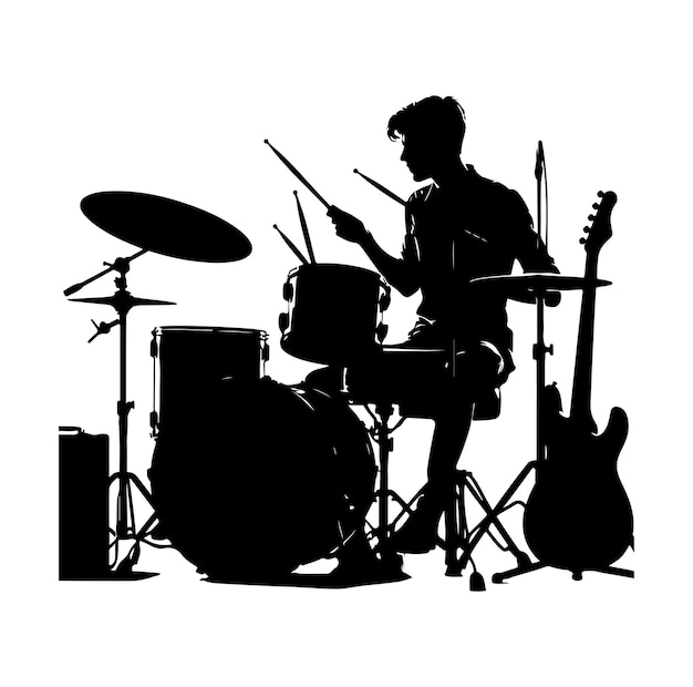 Drummer silhouet akoestische drum kit silhouette trap set percussie muziekinstrument