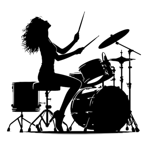 Drummer silhouet akoestische drum kit silhouette trap set percussie muziekinstrument