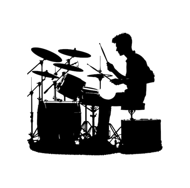 Drummer silhouette acoustic drum kit silhouette trap set percussion musical instrument