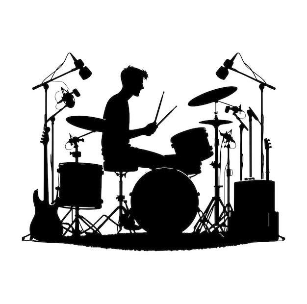 Drummer silhouette acoustic drum kit silhouette trap set percussion musical instrument