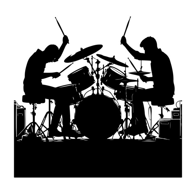 Vector drummer silhouette acoustic drum kit silhouette trap set percussion musical instrument