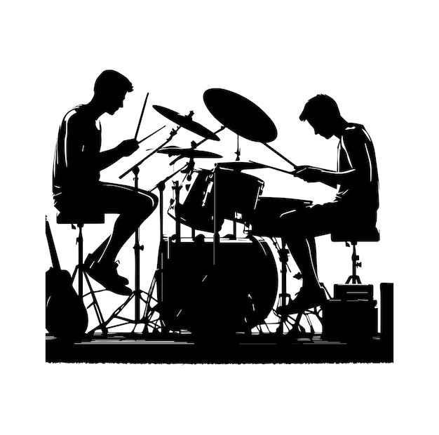 Vector drummer silhouette acoustic drum kit silhouette trap set percussion musical instrument