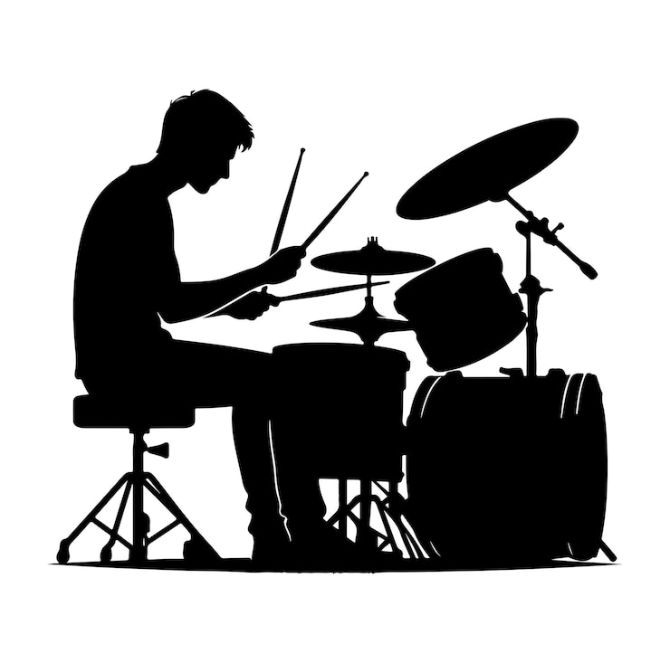 Vector drummer silhouette acoustic drum kit silhouette trap set percussion musical instrument