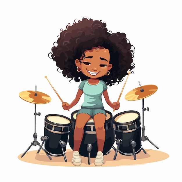 Drumming woman depicted in a vector illustration AI Generation